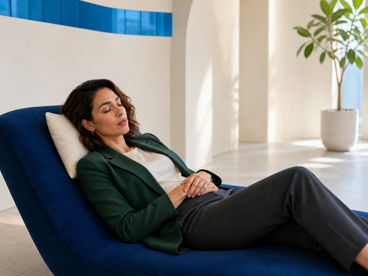 person resting calmly on a clinic lounge chair after botox headache