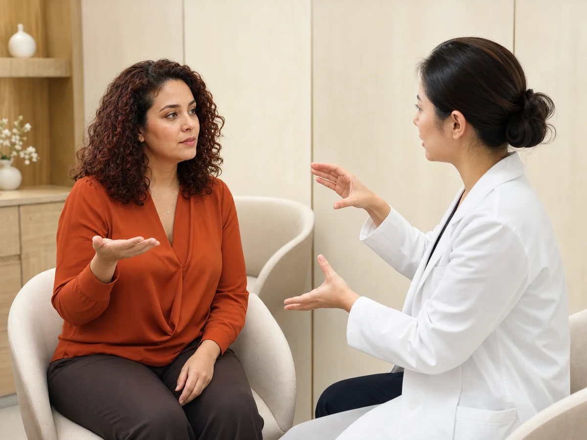 Visitor and provider considering whether Ultherapy suits her facial structure in Seoul